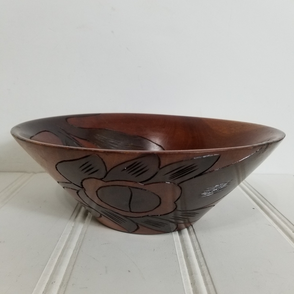 Hand Carved Wood Bowl Pineapple Engraved Fruit Bowl Cottage Country Farmhouse - Picture 4 of 16